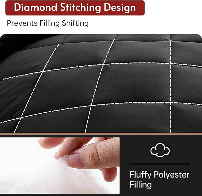 5 Pieces Twin Comforter Set, Reversible Bed in a Bag Twin Size, All Season Bedding Set with Comforter, Flat Sheet, Fitted Sheet, Pillowcases & Shams, Black & Soot