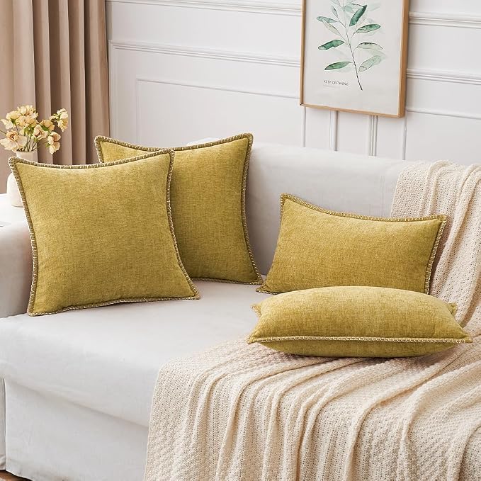 MIULEE Decorative Couch Throw Pillow Covers 20x20 Inch Mustard Yellow | Farmhouse Pillow Covers with Stitched Edge, Soft Chenille Cushion Cases, for Sofa Bed Living Room Home Decor