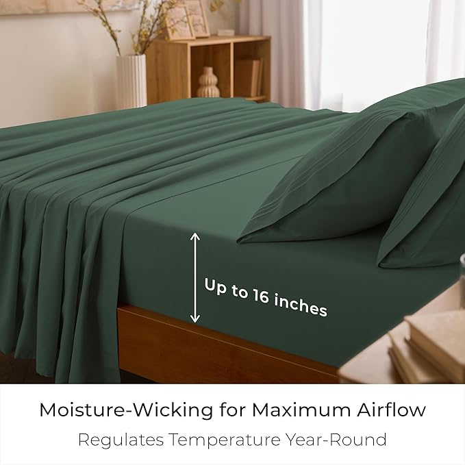 Mellanni Iconic 4-Piece, Ultra Soft Sheet Set (Full, Emerald Green) | 10M+ Sleepers. Lab-tested: Sleeps Cool, Stays Bright, Strong, Smooth. Good Housekeeping Best Bedding, 7 yrs running.