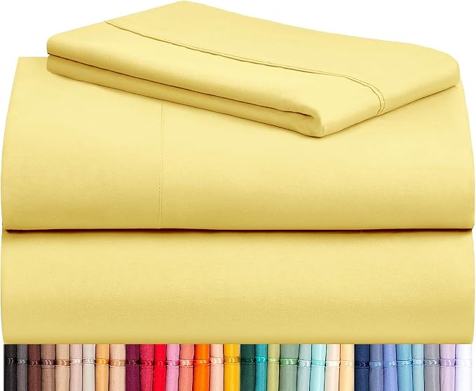 LuxClub Twin XL Sheets Set, Cooling & Soft Deep Pocket Bed Sheets, 3PC | LuxClub Silky Fitted Sheet & Pillowcase Sets, Breathable Hotel Luxury Bedding for Mattress Wrinkle Free, Lemon