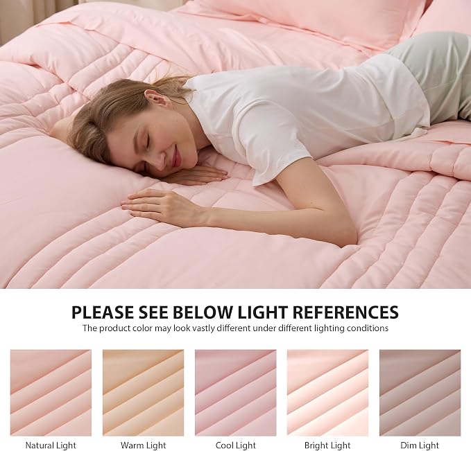 Full Comforter Set Pink - Bed in a Bag Full Size 7 Pieces, Soft Bedding Set for All Seasons, Premium Comforter Set with Comforter, Sheets, Pillowcases & Shams