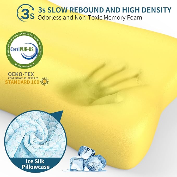 Cervical Neck Pillow for Pain Relief, Contour Memory Foam Pillows for Sleeping, Ergonomic Pillow Orthopedic Cooling Pillow Bed Pillow Neck Support for Side Back Stomach Sleepers(Light Blue)