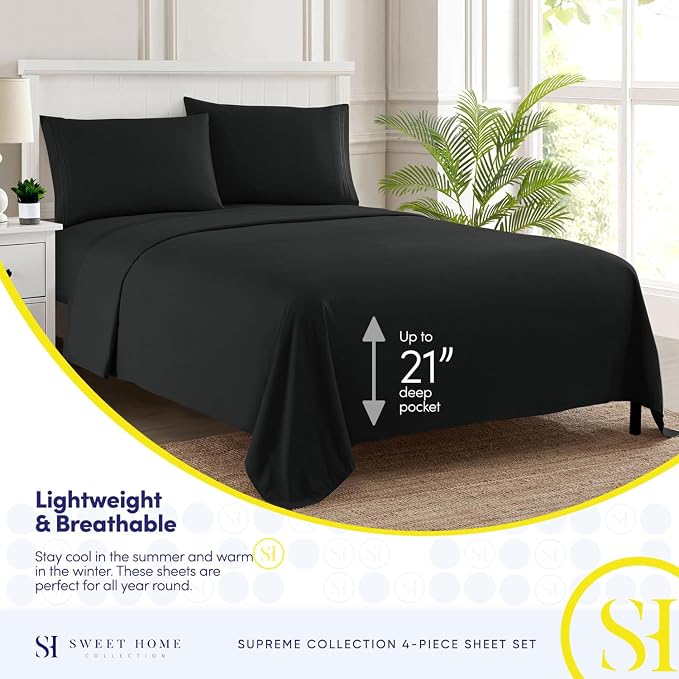 Full Size Sheet Sets - Breathable Luxury Sheets with Full Elastic & Secure Corner Straps Built In - 1800 Supreme Collection Extra Soft Deep Pocket Bedding, Sheet Set, EXTRA DEEP pocket - Full, Black