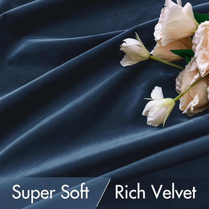 MIULEE Navy Blue Velvet Curtains 52x84 inches Luxury Blackout Curtains | Thermal Insulated, Super Soft Window Drapes for Bedroom Living Room, Rod Pocket & Back Tab