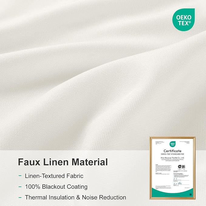 Faux Linen Total Blackout Curtains for Bedroom 102 Inches Long Beige White | 100% Blackout Shield, Back Tab/Rod Pocket Living Room Drapes, Thermal Insulated Blackout Curtains 2 Panels Set, 50"W x 102"L