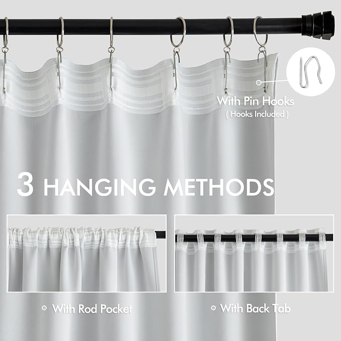 MIULEE Greyish White Back Tab Blackout Curtains 52x108 Inch Long 2 Panels | Rod Pocket Pinch Pleated, Thermal Insulated, Bedroom Living Room Darkening Privacy Drapes, Extra Long Light Blocking Curtains