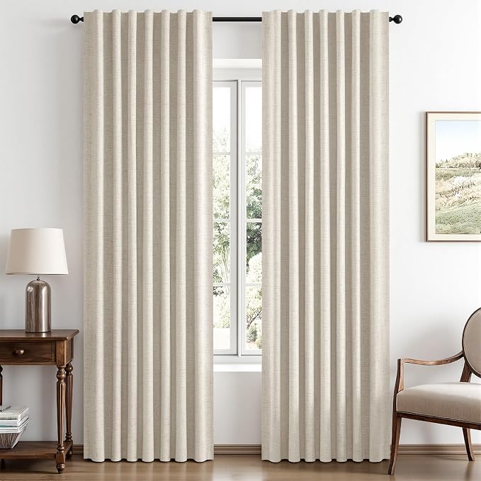 MIULEE 100% Blackout Linen Curtains 42 x 72 Inch Linen Beige 2 Panels | Thermal Insulated, Room Darkening Drapes for Bedroom Living Room, Back Tab Rod Pocket Pinch Pleated, Solid Luxury Decor