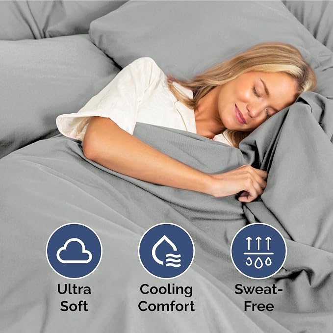 Full Size 4 Piece Sheet Set - Soft & Cooling Bed Sheets - Light Slate Grey | Fits 8 Inch to 16 inch Mattress, Wrinkle Free & Fade Resistant with Deep Pockets, Breathable, Comfy Hotel Luxury Bedding