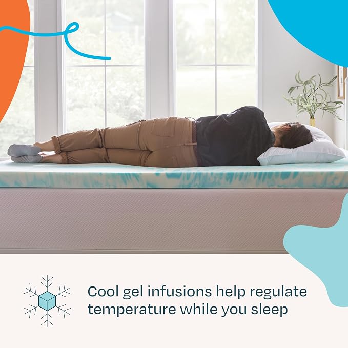 Linenspa 3 Inch Swirl Gel Memory Foam Mattress Topper, Twin Size – Cooling Gel Infused, Ventilation Holes – Pressure Relieving Bed Topper – CertiPUR Certified