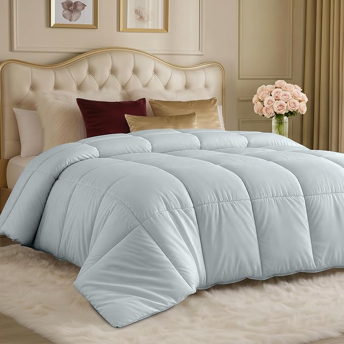 Utopia Bedding Comforters Queen Size, All Season Duvet Insert, Down Alternative Box Stitched Bed Comforter with Corner Tabs, Machine Washable (Light Grey) | Cozy All Season Comforter for Kids and Teens, Unisex, Down Alternative Fill, Soft Microfiber Sh...