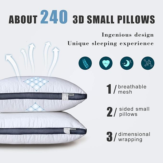 Meoflaw Gusseted Standard Size Bed Pillows Set of 2, Luxury Hotel Pillows | Balanced Support, Ideal for Back, Stomach & Side Sleepers, Down Alternative Fill