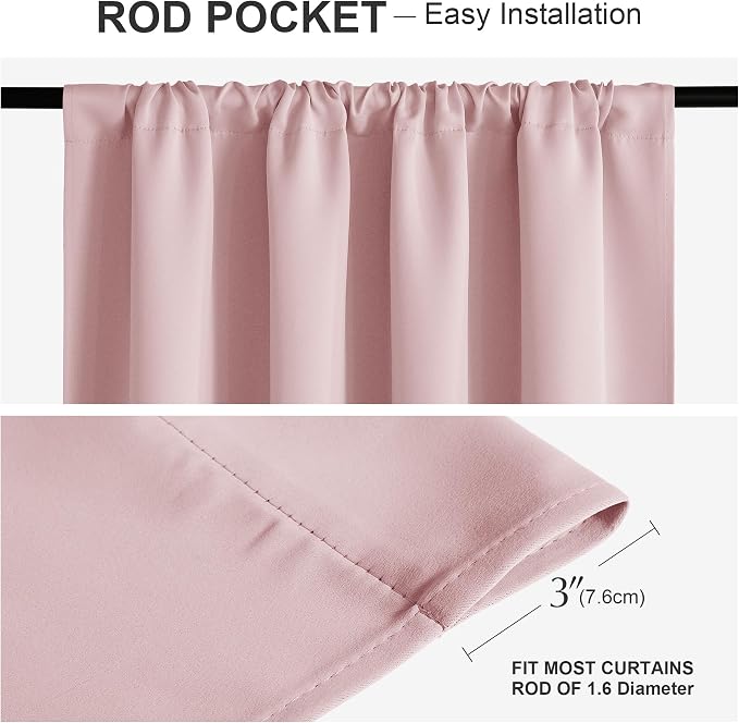 PONY DANCE Blush Pink Blackout Curtains 72 inch Length, Room Darkening Rod Pocket Lighting Blocking Window Drapes for Bedroom/Living Room(2 Panels Set, Peach Blush, 42 inches Wide)