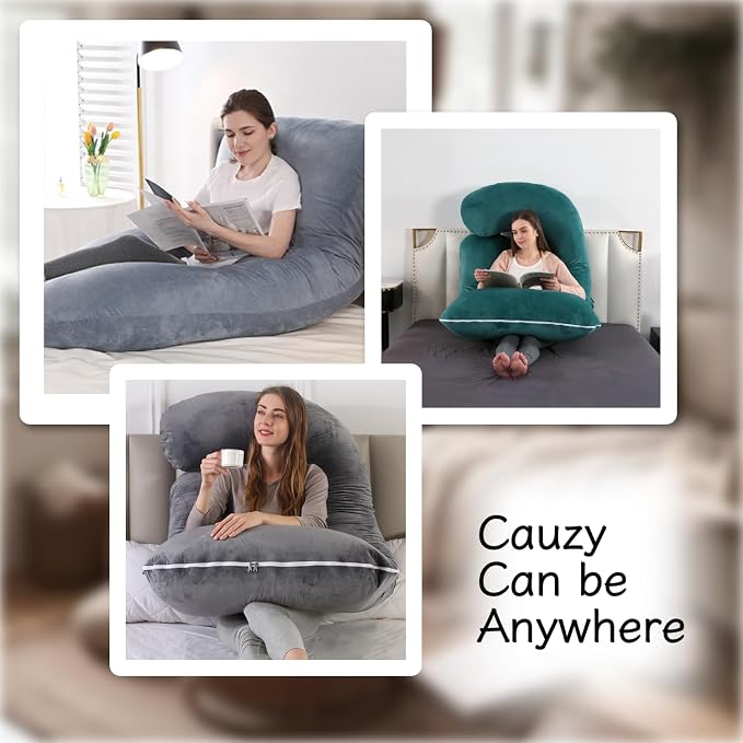 ALLOPERA Pregnancy Pillow, Full Body Maternity Pillow 57 inch, with Removable Washable Cover - Sleep Support for Legs, Back, Neck, Shoulder, HIPS, Belly, Velvet Cover (Dark Green)