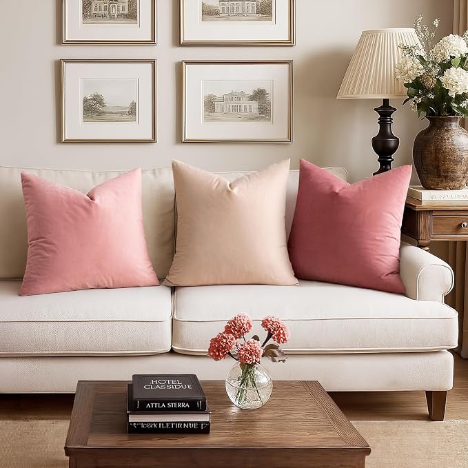 MIULEE Velvet Throw Pillow Covers 18x18 Inch Pack of 2 Dusty Pink | Soft Solid Decorative Pillow Covers, Modern Luxury Home Decor, for Couch Chair Sofa Bedroom Livingroom