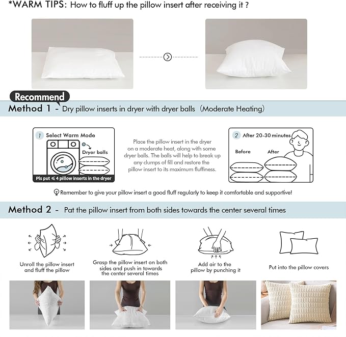 MIULEE 26x26 Euro Pillow Inserts 2 Pack, Throw Pillows for Couch Bed | 100% Virgin Filling, Decorative Pillows, Full and Fluffy, Lumbar, Back and Neck Support