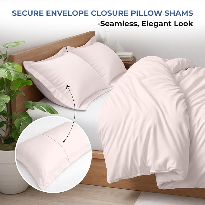3 Pc Duvet Cover King Size Set-100% Egyptian Cotton 600 Thread Count Ultra Soft Premium Durable Comforter Cover Zipper Closure & Corner Ties - (Pink Blush, 104" X 94")