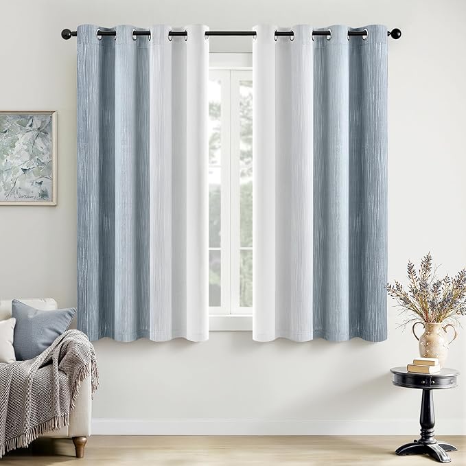MIULEE Chambray Blue and Greyish White Ombre Blackout Curtains 52Wx54L | Full Room Darkening,Thermal Insulated,54 Inch Long,Grommet Drapes for Bedroom/Living Room,Modern Window Treatments,Set of 2