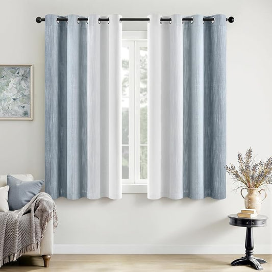 MIULEE Chambray Blue and Greyish White Ombre Blackout Curtains 52Wx54L | Full Room Darkening,Thermal Insulated,54 Inch Long,Grommet Drapes for Bedroom/Living Room,Modern Window Treatments,Set of 2