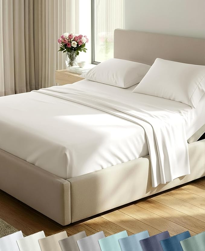 California Design Den 100% Cotton Sateen Split King Sheets Set, 5 Pcs | 400 Thread Count with Good Housekeeping Seal, Split King Sheets Sets for Adjustable Bed with 2 Separate Twin-XL Mattresses