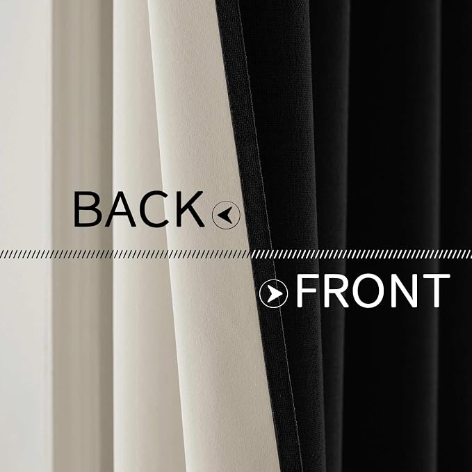 MIULEE 100% Blackout Linen Curtains for Bedroom 52x72 Inches Black | Room Darkening, Light Blocking, Thermal Insulated, Grommet Top, Linen Textured, Window Curtains for Living Room, 2 Panels