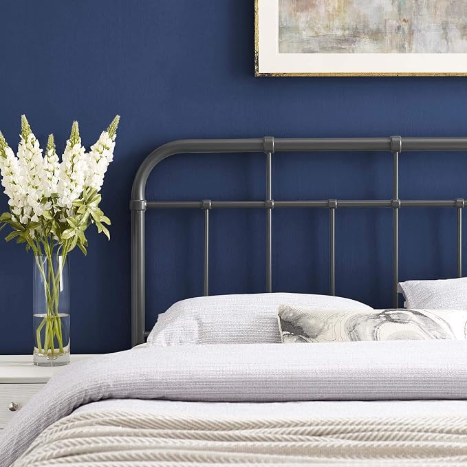 Modway Alessia Modern Farmhouse Metal Queen Headboard in Gray