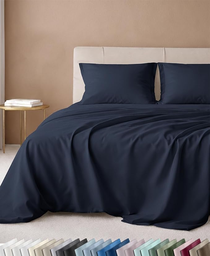 California Design Den 600 Thread Count XL Twin Sheets Cotton, 3 Pc Set | 100% Cotton Sateen Backed by Good Housekeeping Seal, Soft & Smooth, All-Around Elastic, Durable, Easy Care - Midnight Blue