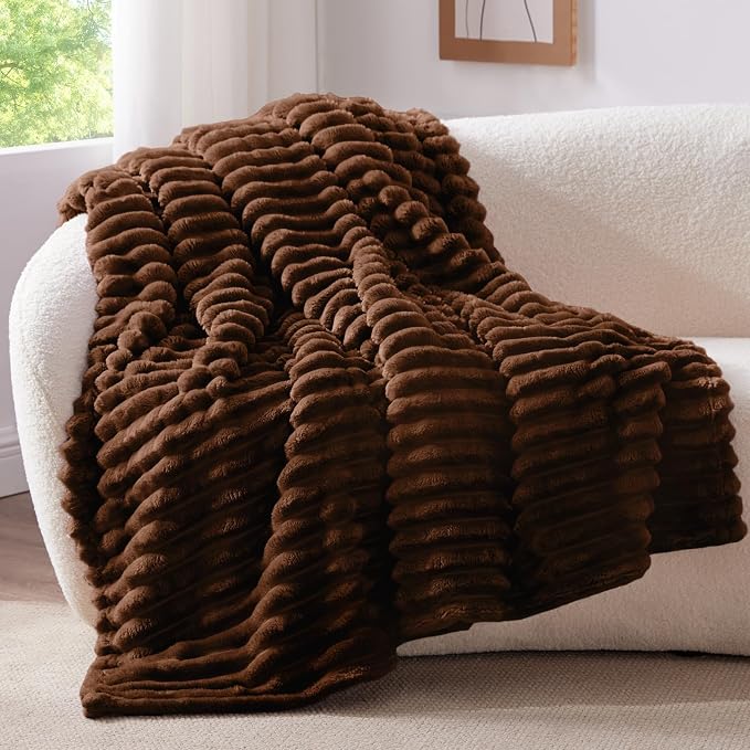 BEDELITE Ribbed Fleece Throw Blanket for Couch, Chocolate Brown, 50"x70" | Ultra-Soft Plush Fleece, Warm Yet Lightweight, Ribbed Texture, Home Decor, Machine Washable, Giftable, All-Season Use