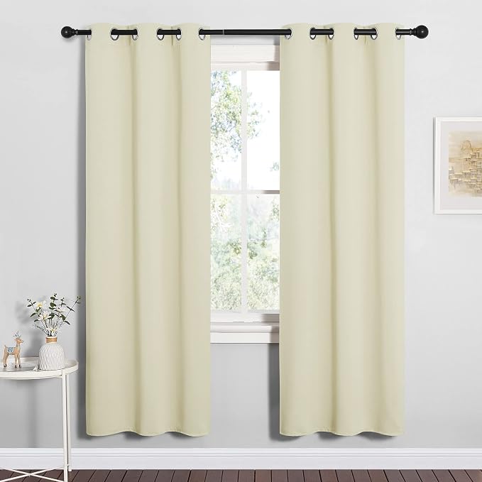 NICETOWN Beige Blackout Curtains for Bedroom 34" Wide x 72" Long 2 Panels | Thermal Insulated Window Treatment Draperies for Living Room Nursery, Light Blocking Room Darkening Noise Reducing Home Decor