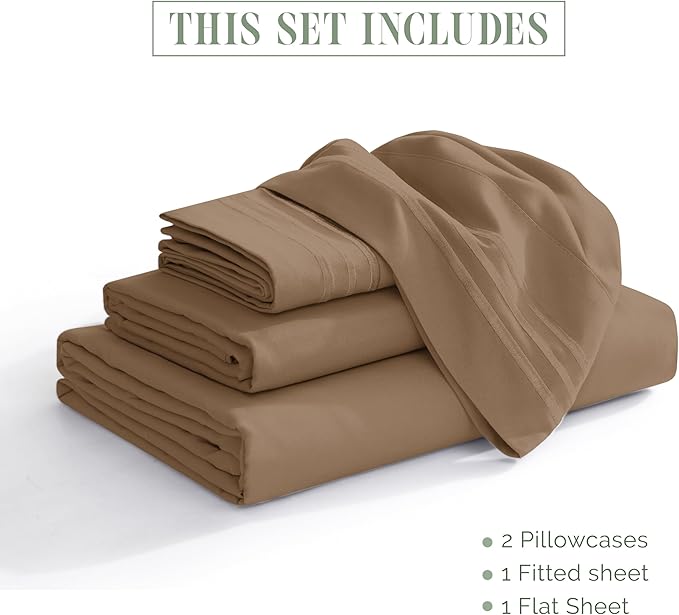 Elegant Comfort Luxury 1500 Premium Hotel Quality Microfiber 4-Piece Sheet Set - Wrinkle Resistant, All Around Elastic Fitted Sheet, Deep Pocket up to 16", Queen, Taupe