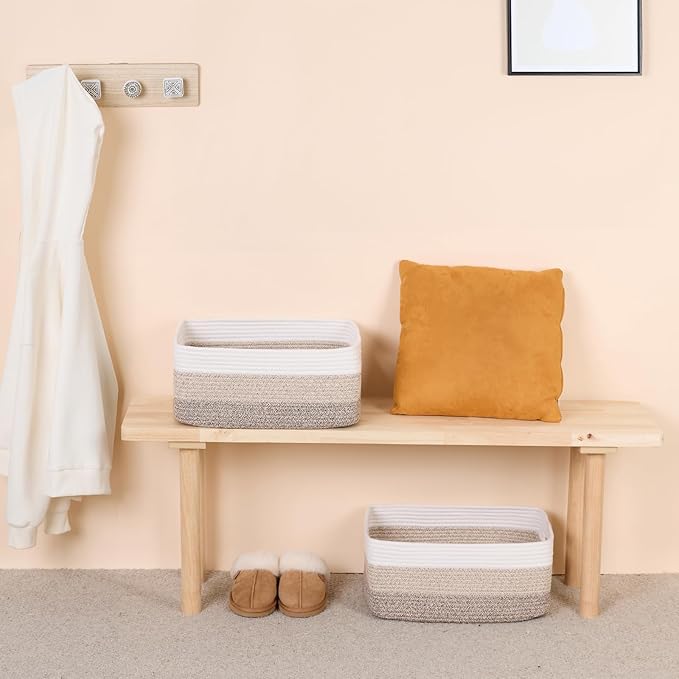 MiniArk Large Storage Baskets for Shelves, 17 x 13 x 7.5” Closet Organizers Bins for Clothes Blanket Towels, Baby Nursery, Toy Baskets Box, Woven Rope Baskets, 2 Packs Gradient Brown
