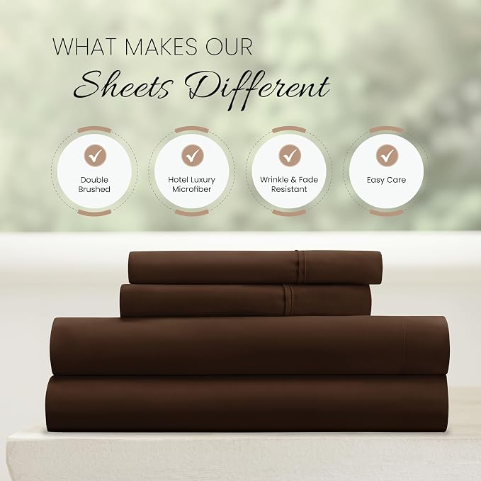 Linen Market Bed Sheets for Cal King Size Bed (Chocolate) - Sleep Better Than Ever with These Soft and Cooling California King Sheets - Deep Pocket Fits 16" Thick Beds - 4 Piece Cal King Sheet Set