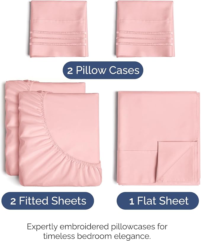 Split King Size 5 Piece Sheet Set - Breathable & Cooling Sheets - Baby Pink | Hotel Luxury Bed Sheets for Women & Men, Deep Pockets, Easy-Fit, Comfy, Soft and Wrinkle Free Sheets, Oeko-Tex Bed Sheet Set