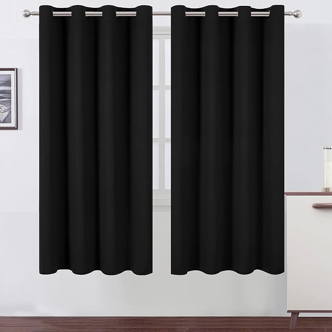 Black Thermal Blackout Curtains/52 x 72 Inch/Set of 2 Panels Room Darkening Curtains for Bedroom