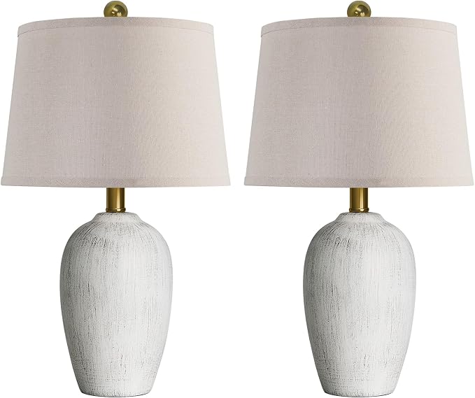 AIEAMPDO 21'' Set of 2 Rustic Ceramic Small Table Lamps for Bedroom | Farmhouse Vintage Nightstand Lamps for Living Room Office Entryway End Table, 2 Bulbs Included