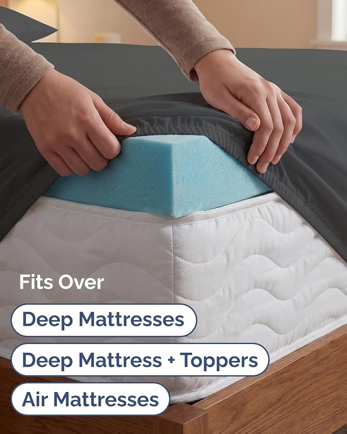 Extra Deep Twin XL Sheet Set - 3 Piece College Dorm Room - Charcoal | Soft, Breathable & Cooling, Easily Fits 18 to 24 inch Mattress, Wrinkle Free & Fade Resistant with Extra Deep Pockets