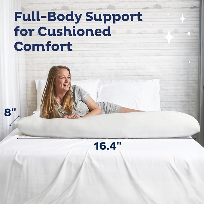 Body Pillow for Adults - Breathable, Full Body Pillow for Side Sleepers - Shredded Memory Foam Gel - Cooling Long Pillow Supports Legs, Belly & Hips - 20x54 White