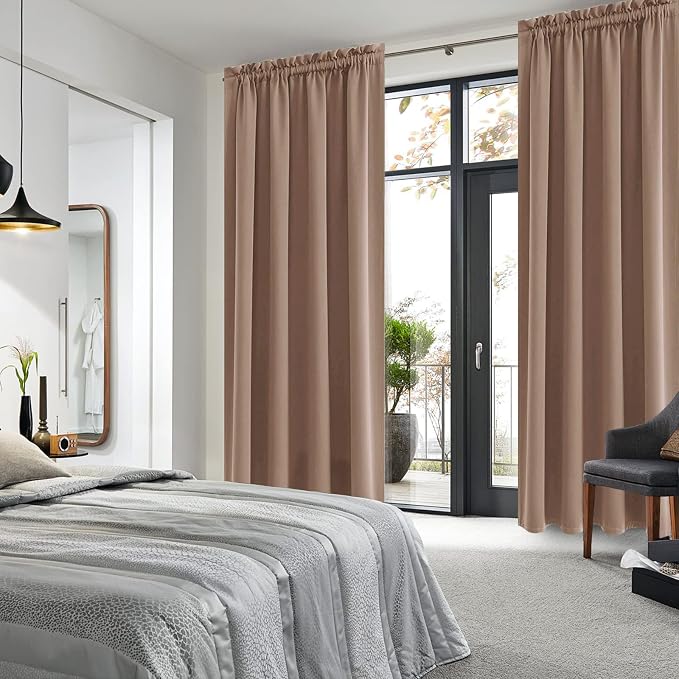 DWCN Blackout Curtains for Bedroom Living Room 52 x 84 Inch Long Khaki | 2 Panels Set, Room Darkening, Thermal Insulated, Light Blocking, Rod Pocket Drapes, Noise Reducing Window Treatments