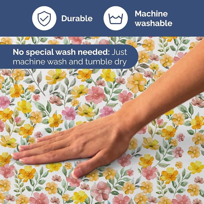 King 4 Piece Floral Sheet Set - Breathable & Cooling - Sun Kissed Bloom | 1 Flat, 1 Fitted & 2 Pillowcases w/ Deep Pockets, Boho Botanical Floral Bedding, Breathable & Cooling, Wrinkle & Fade Free