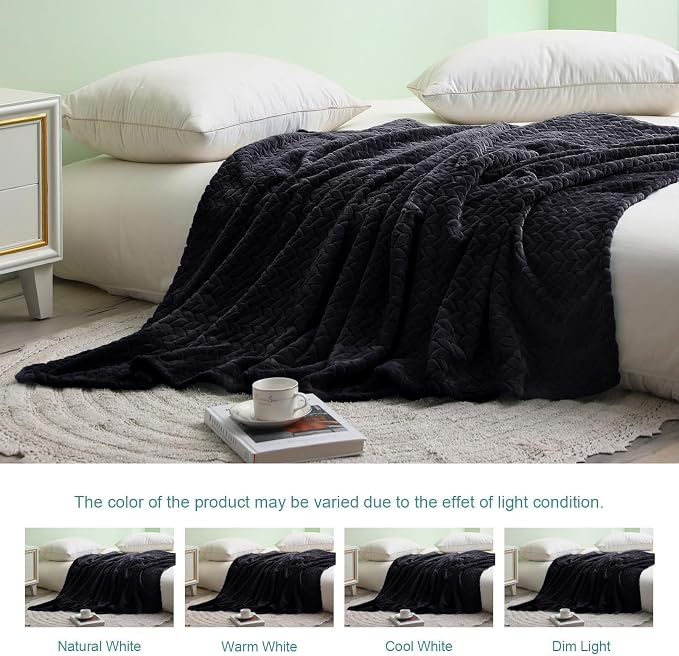 Exclusivo Mezcla Fleece Throw Blanket for Couch Sofa, 50”x70”, Black | Oversized Soft Cozy Fluffy Blankets for Summer, Decorative Plush Flannel Throws for Living Room, Bedroom with Leaves Pattern