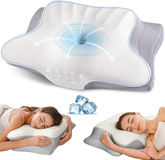 Ylekto Cervical Neck Pillow for Pain Relief - Contour Memory Foam Pillows for Sleeping, Ergonomic Pillow Side Sleeper Pillow for Neck Support, Bed Pillow for Side Back Stomach Sleepers(Grey)