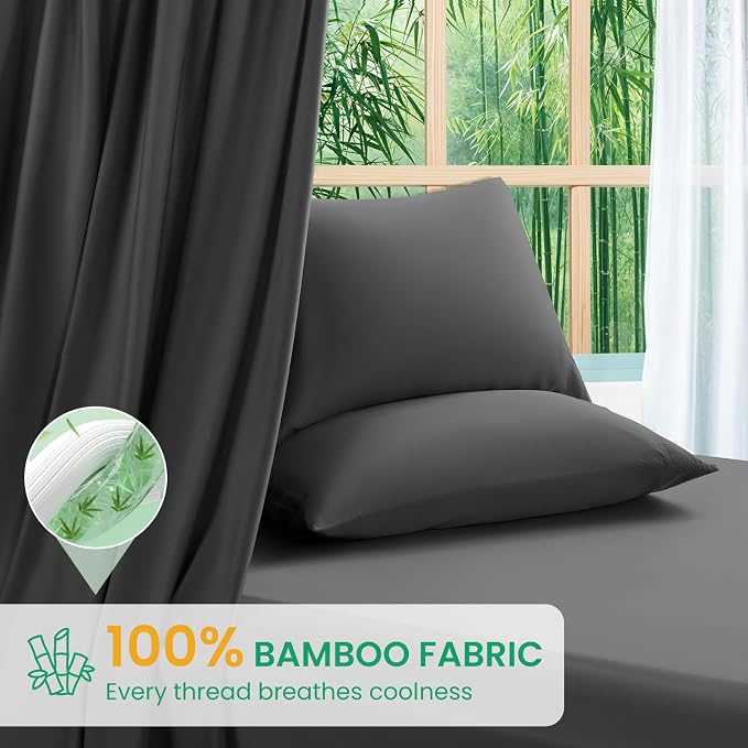 SONORO KATE 100% Viscose Derived from Bamboo_Sheets Queen Size,4PC | Cooling Bed Sheets for Hot Sleepers,Soft Breathable & Silky,16" Deep Pocket,Luxury Hotel Bedding,Black