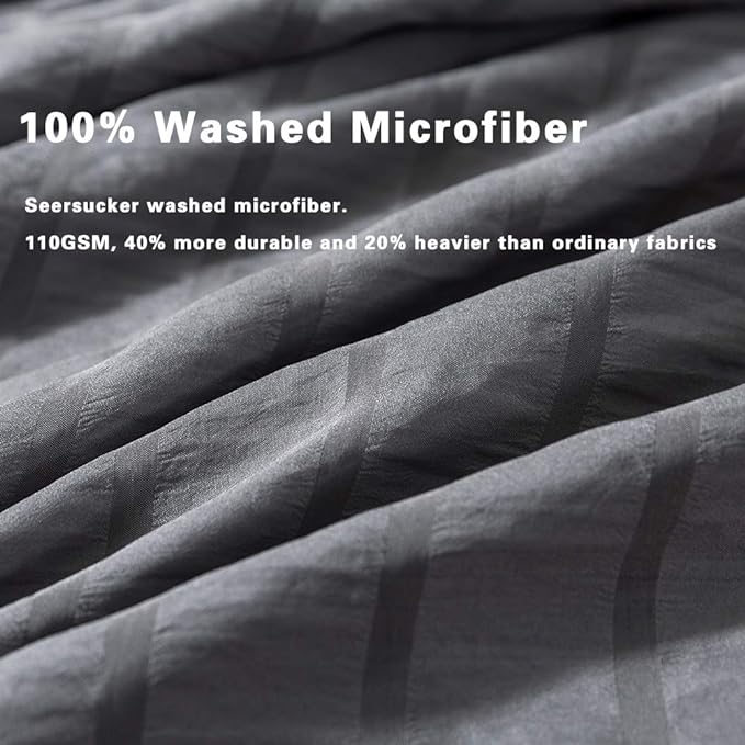 AveLom Seersucker Duvet Cover Set Oversized Queen Size Drey (98 x 98 inches), 3 Pieces (1 Duvet Cover, 2 Pillow Cases), Soft Washed Microfiber Textured Duvet Cover with Zipper Closure, Corner Ties