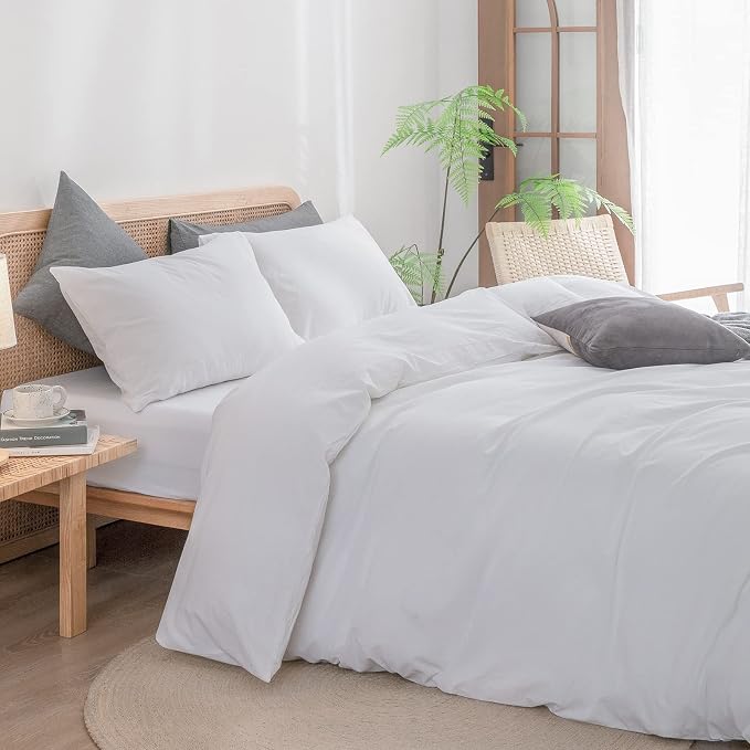 BESTOUCH Duvet Cover Set 100% Washed Cotton Linen Feel Super Soft Comfortable Chic Lightweight 3 PCs Home Bedding Set Solid Bright White King | 100% Washed Cotton, Soft Wrinkle Texture, Hidden Zipper, 8 Ties, Breathable Lightweight Durable Comfy, 3 Pcs...