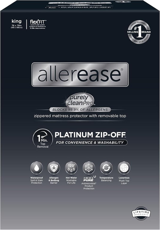 AllerEase Platinum Zip-Off Top Waterproof Mattress Protector King