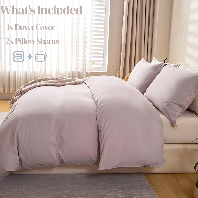 OAITE Duvet Cover Set 100% Washed Cotton Solid 3pcs | Soft,Durable,Long-staple Cotton,Hidden Zipper with 8 Interior Corner Ties,2 Pillowcases,68"X90"