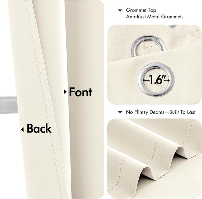 MIULEE Blackout Curtains for Bedroom 2 Panels 40 x 72 Inch Long Beige White | Thermal Insulated, Living Room Darkening Grommet Drapes, Noise Reducing, Light Blocking Window Treatments