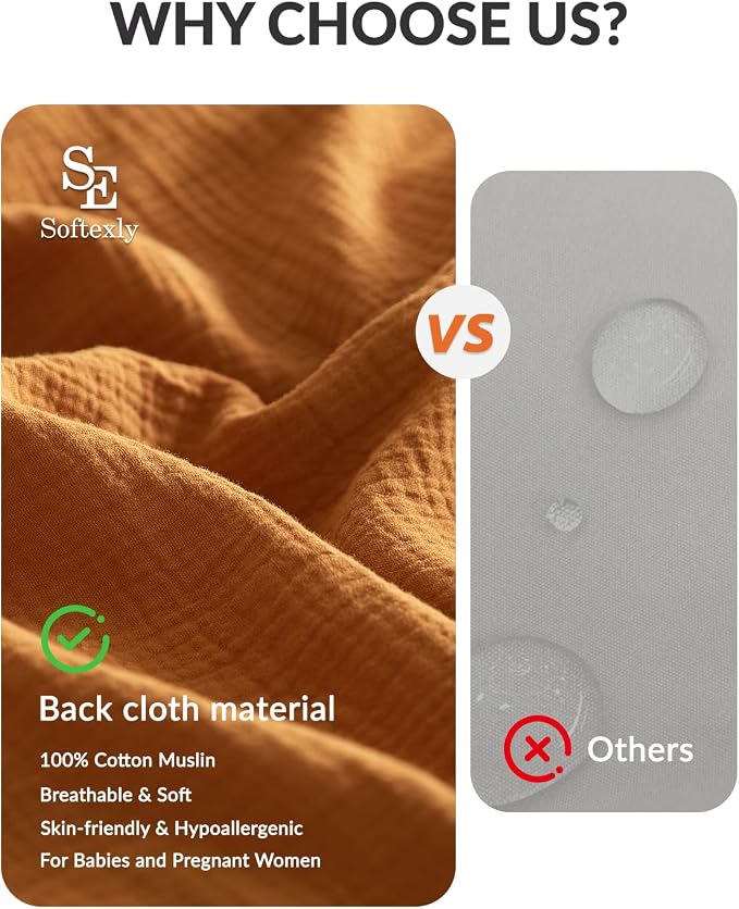 SE SOFTEXLY Muslin Duvet Cover Queen Size, 100% Washed Cotton Duvet Cover Set, Ultra Soft Comforter Cover Linen Like, 3 Pieces Minimalist Gauze Duvet Cover with 2 Pillowcases, 90"x90", Pumpkin