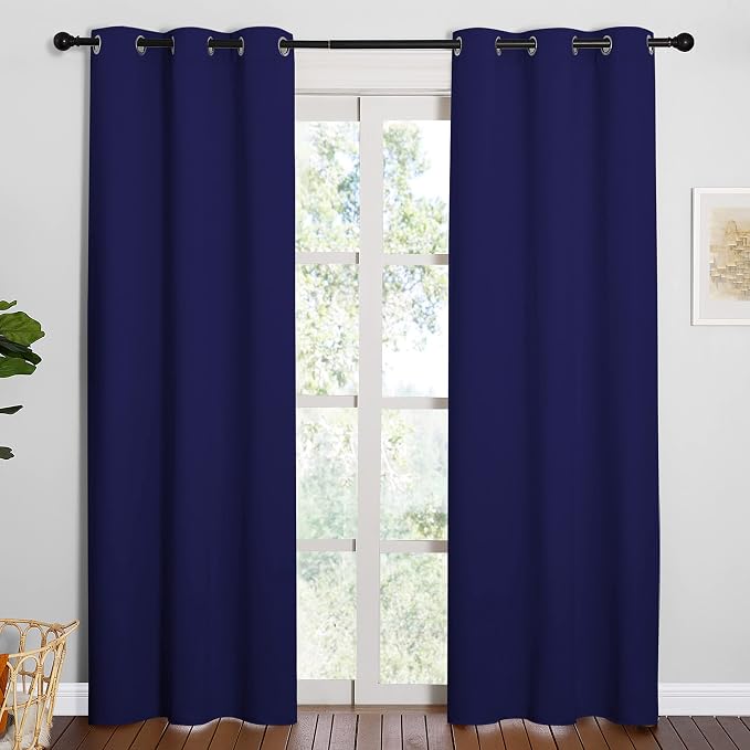 NICETOWN Energy Saving Blackout Curtains, 1 Pair, 42 by 84-inch, Royal Blue | Window Treatment Thermal Insulated Solid Grommet Blackout Curtains/Drapes for Living Room