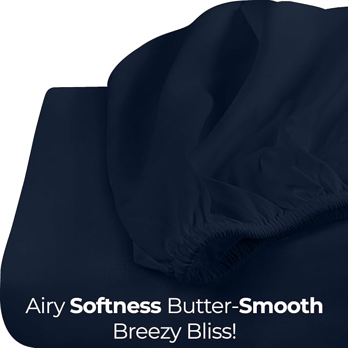 Queen Fitted Sheet, Ultra Soft Fits Up to 16 Inch Deep Pocket, Navy | Hotel Comfort, Cooling & Breathable Cotton like Polyester, Easy Fit, Wrinkle & Fade Resistant, Snug Fit, Easy Care, Oeko-Tex