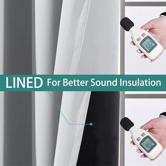 Yakamok Light Grey 100% Blackout Curtains 90 Inches Long 52" Wide 2 Panel | Blackout Curtain Panels for Bedroom, 2 Thick Layers Grommet Top Thermal Insulated Drapes with Black Liner for Living Room